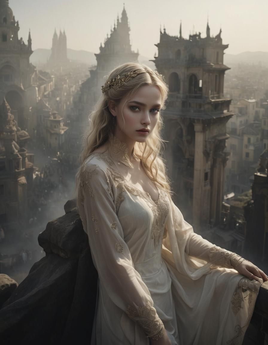 Angel of Death on Building: Ethereal Concept Art