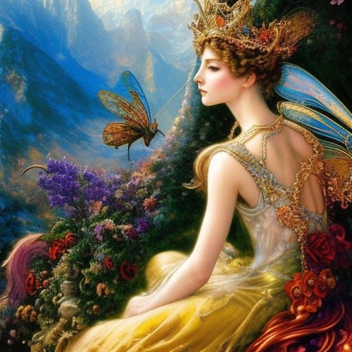 Fairy Queen Over Realm: Fantasy Masterpiece Painting