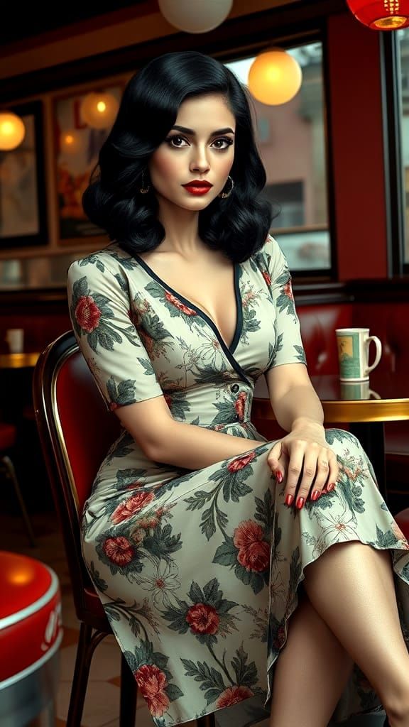 1940s Woman in Cafe: Hyperrealistic Portrait