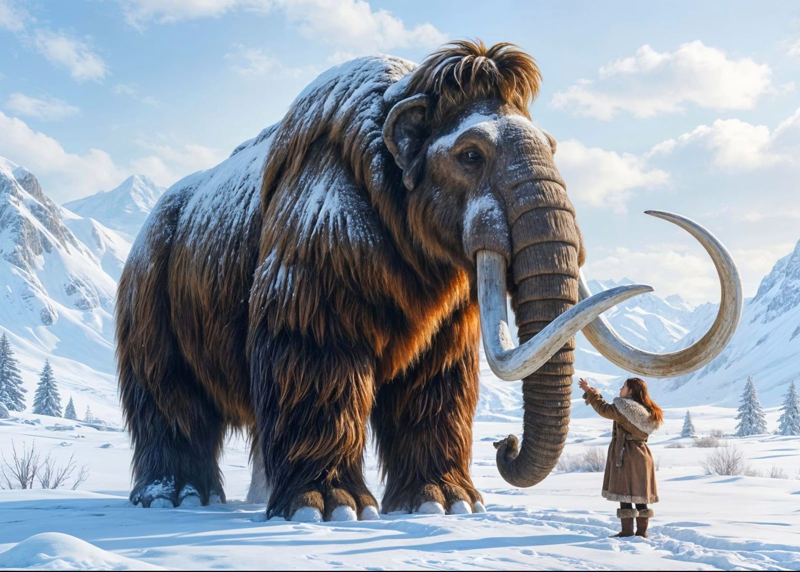 Photorealistic full-body view of a massive woolly mammoth  ...