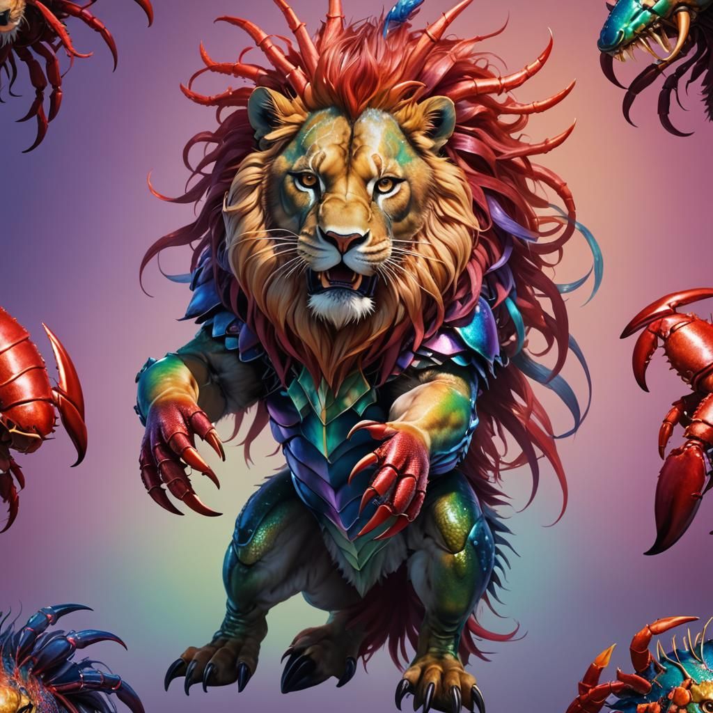 Hyperrealistic Lion-Lobster Hybrid Concept Art