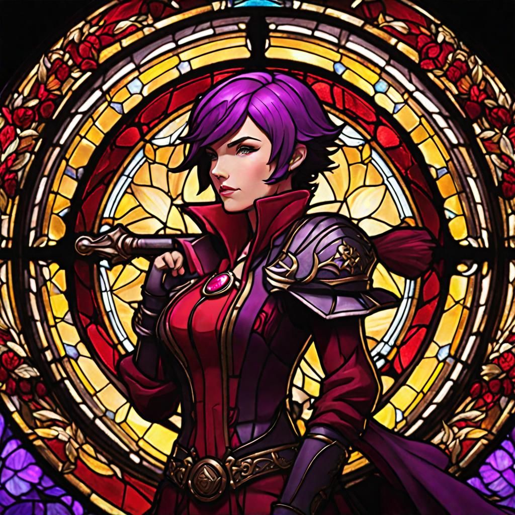 Stained Glass Ruby Rose Dark Fantasy Art