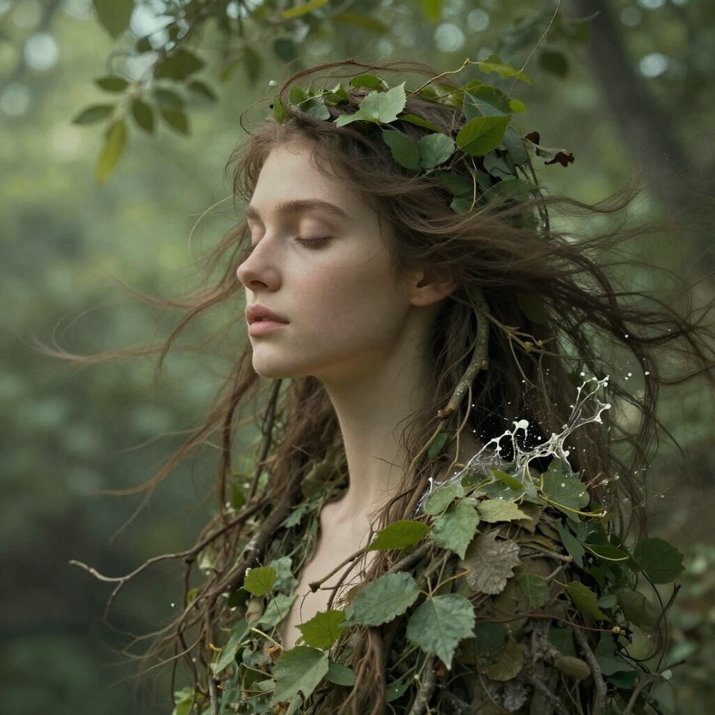 Surreal Figure Merging With Nature in Muted Tones