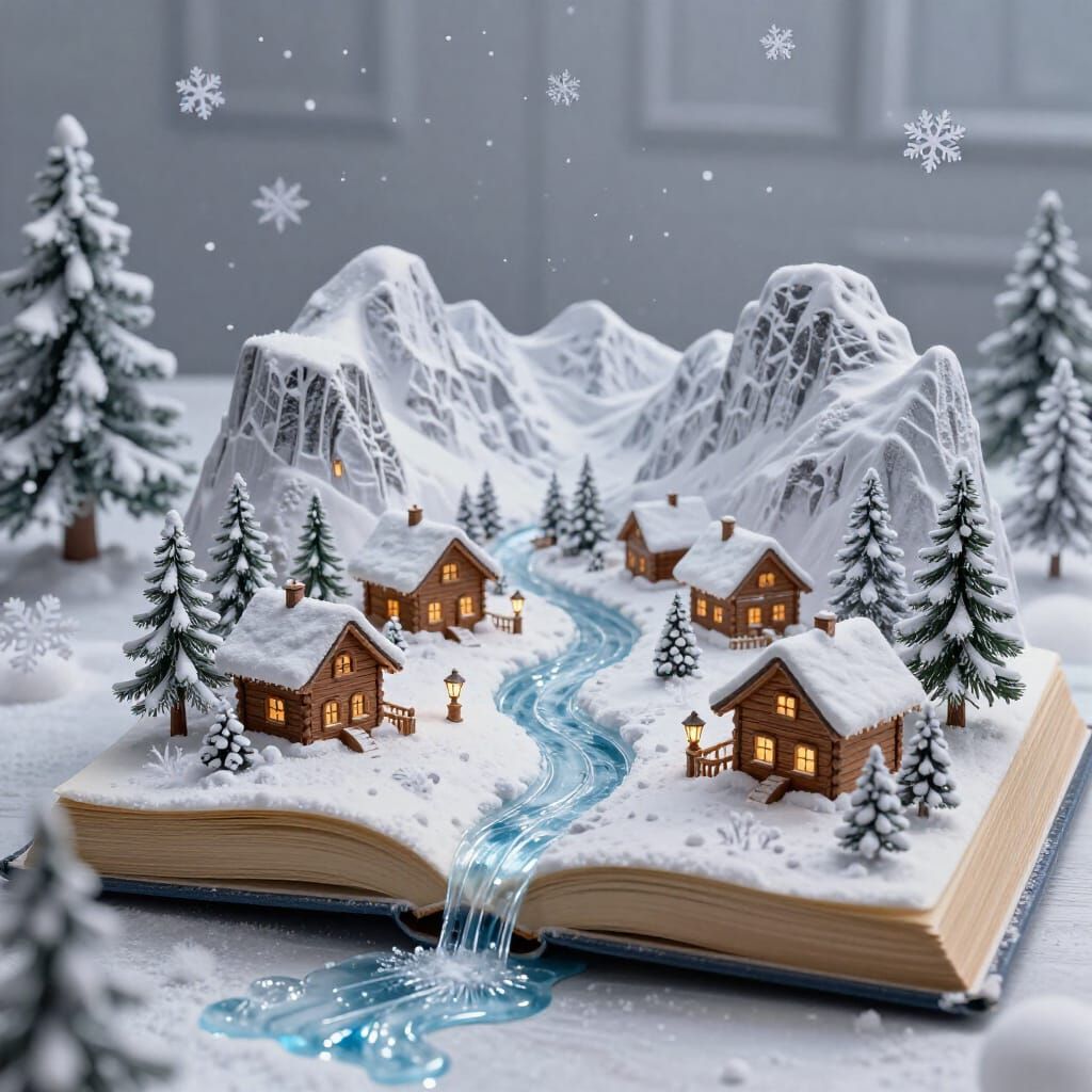 Enchanted Winter Village Inside an Antique Book