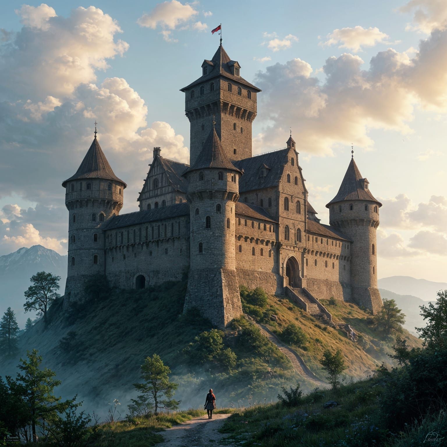 Medieval Fortress on Hilltop in Epic Cinematic Style