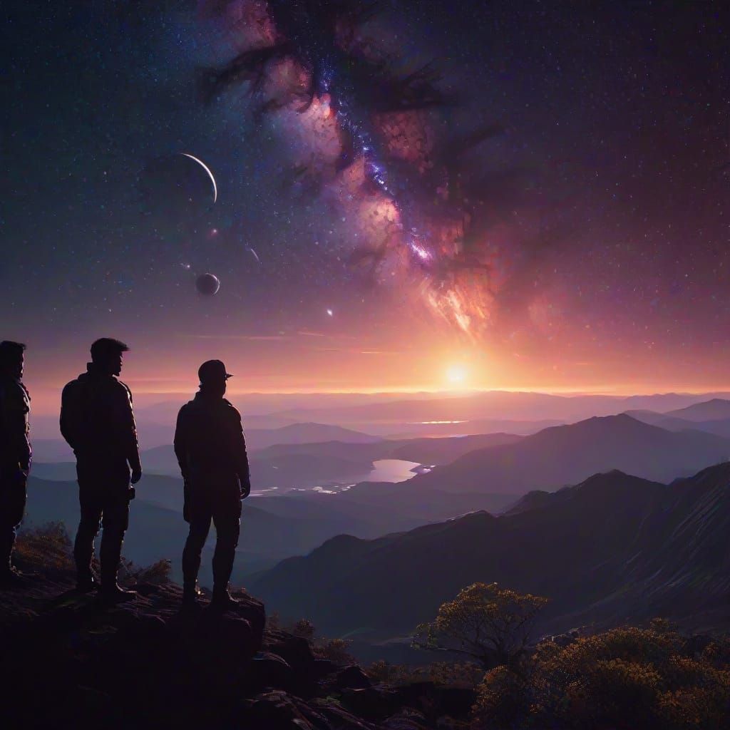 Starship Crew Discovering Bioluminescent Planet