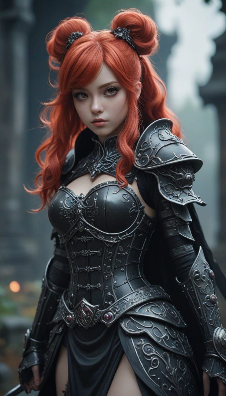 Quirky Goth Knight in Haunted Graveyard