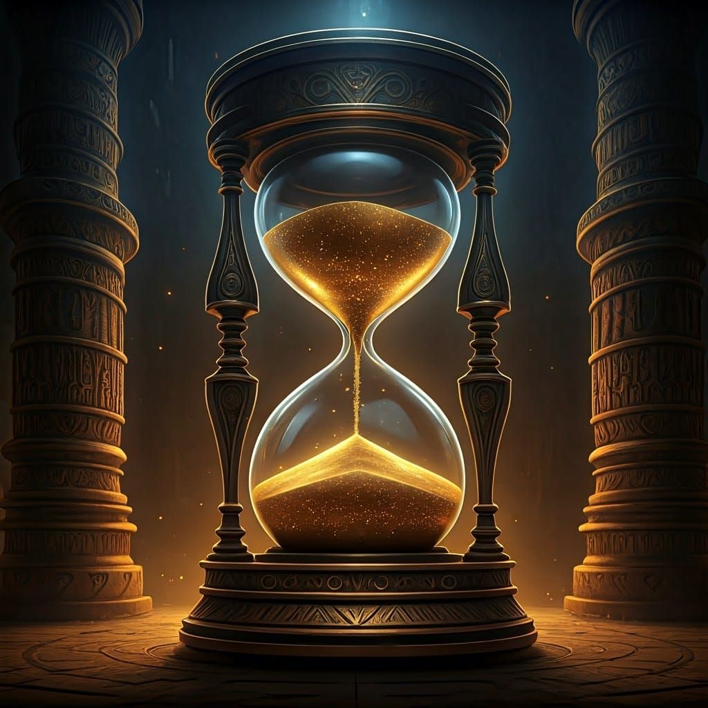 Hourglass in Ancient Temple: 3D Game Cinematic Render