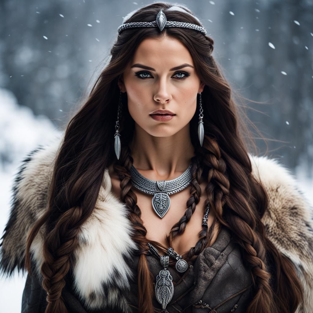 Fierce Barbarian Woman Portrait with Viking Warrior Style
