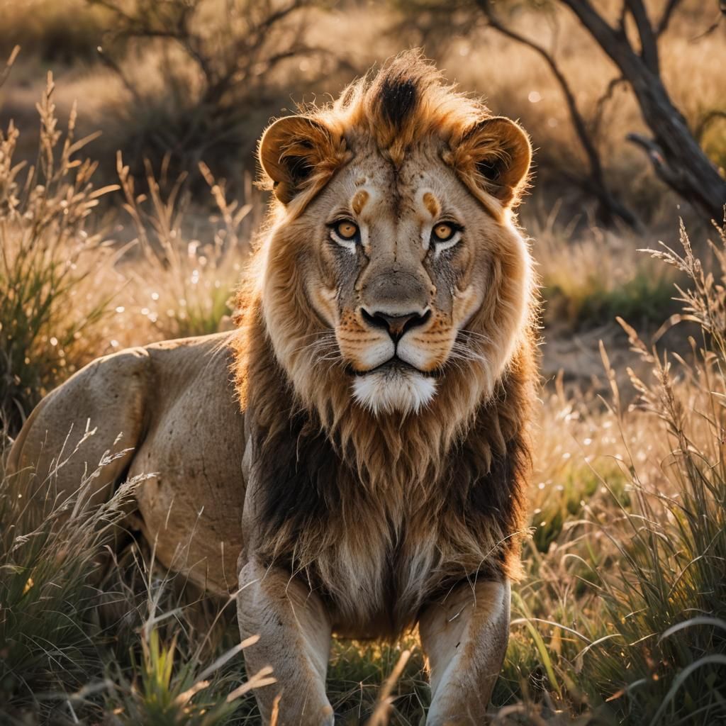 Lion Portrait in Golden Hour Light