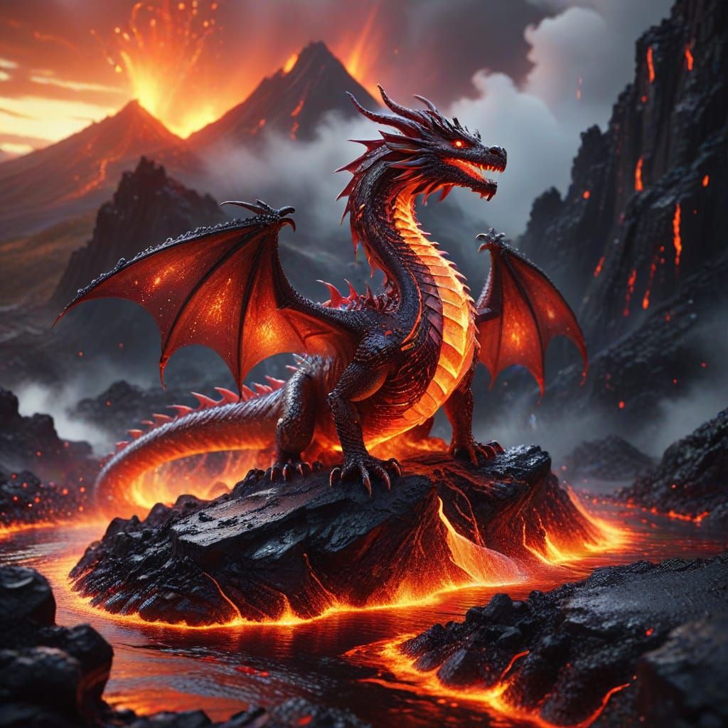 Fiery Crystal Dragon Ascends Volcano