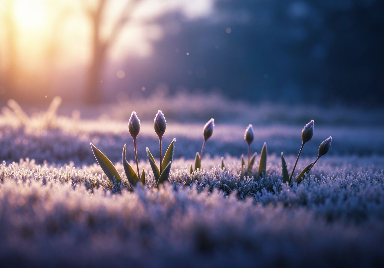 Spring Buds Emerge in Frosty Garden, Anime Style