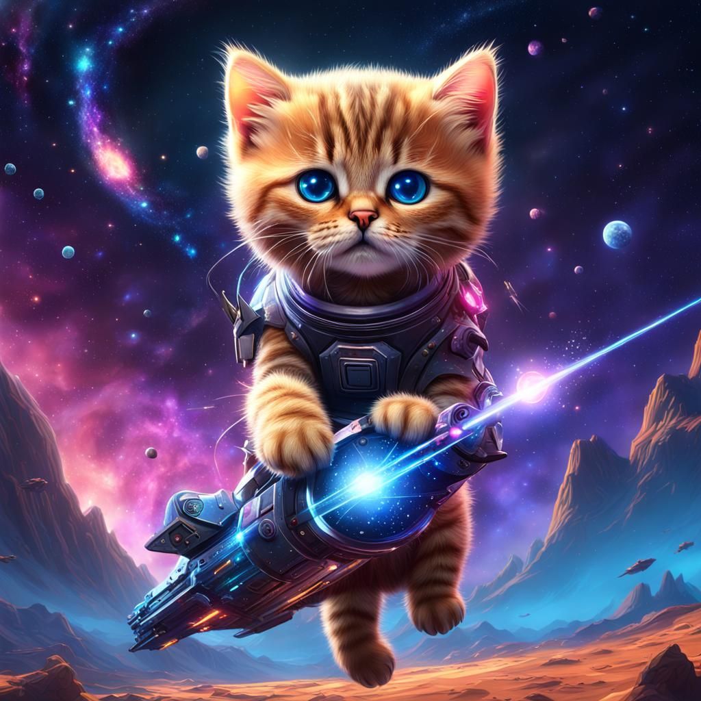 Stardust Kitten Rides a Shooting Star
