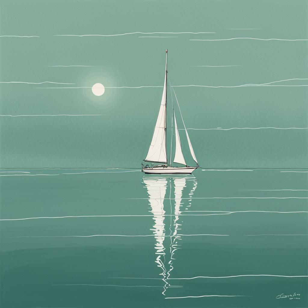 Classic Sailboat Line Art on Calm Sea