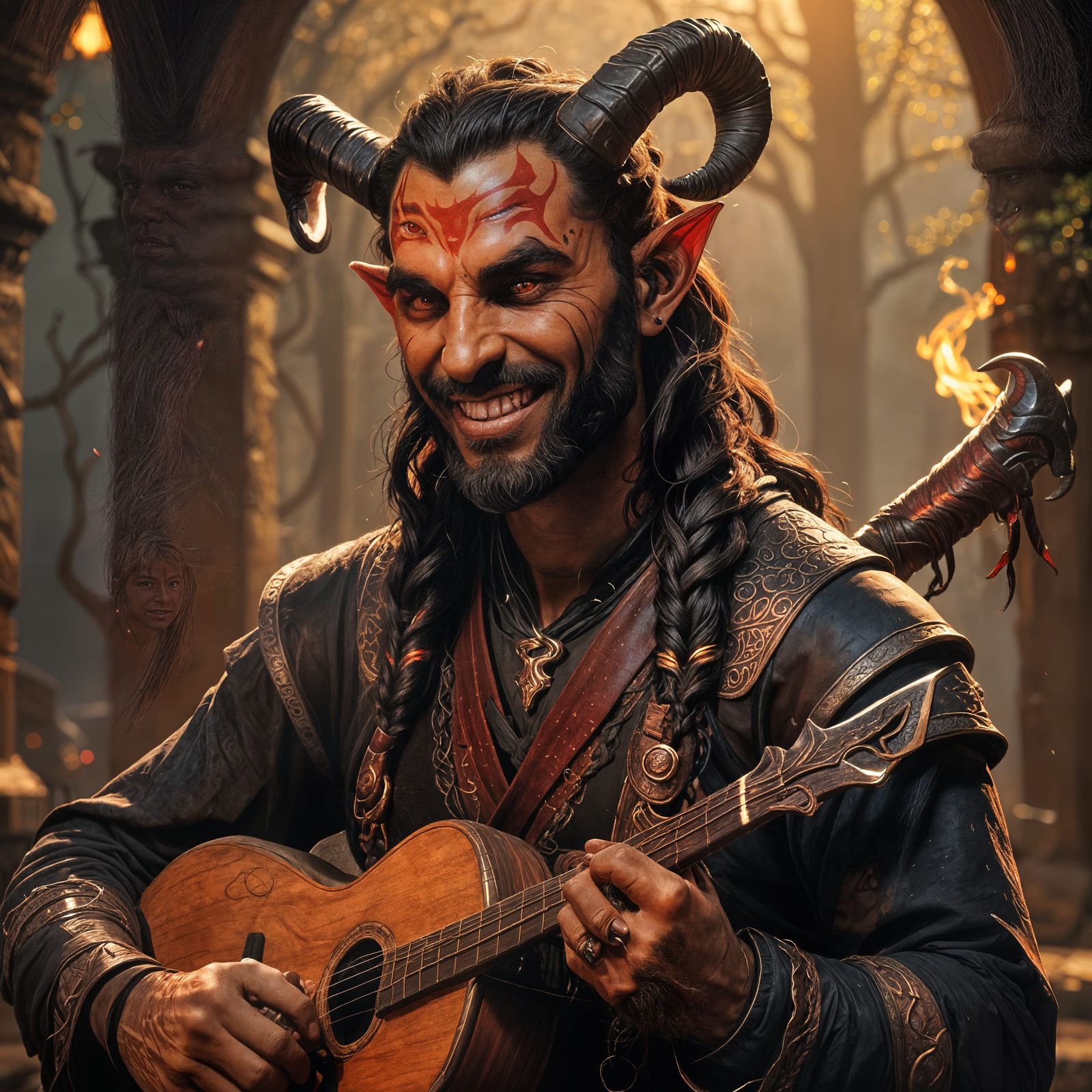 Red-Skinned Tiefling with Glowing Eyes Portrait