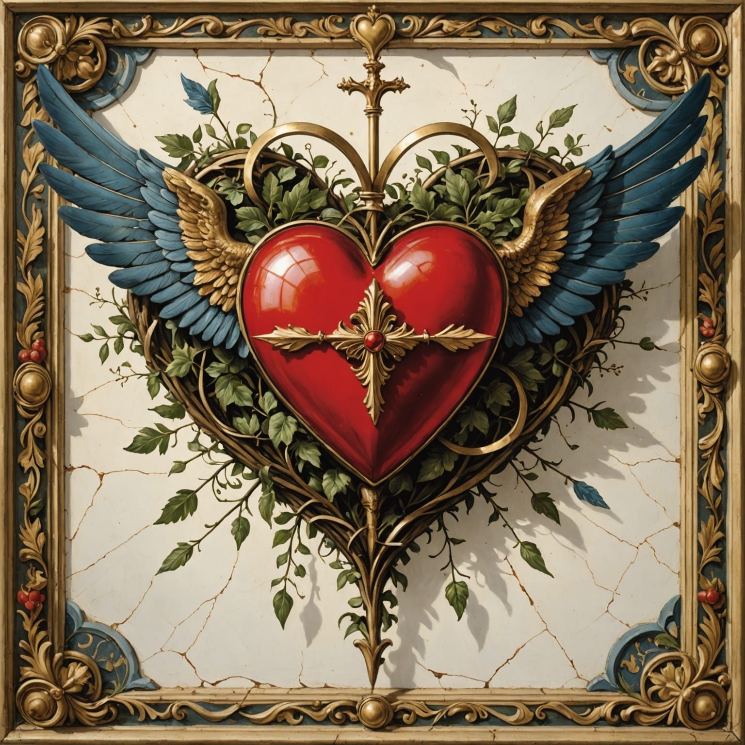 Winged Heart Pierced by Arrows in Elegant Renaissance Style