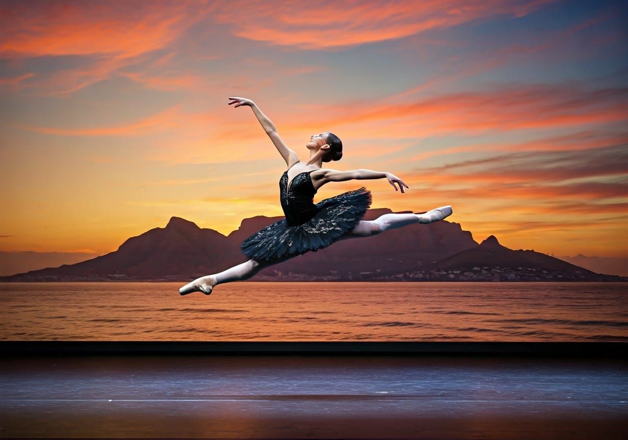 Ballerina's Grand Jeté with Table Mountain Backdrop