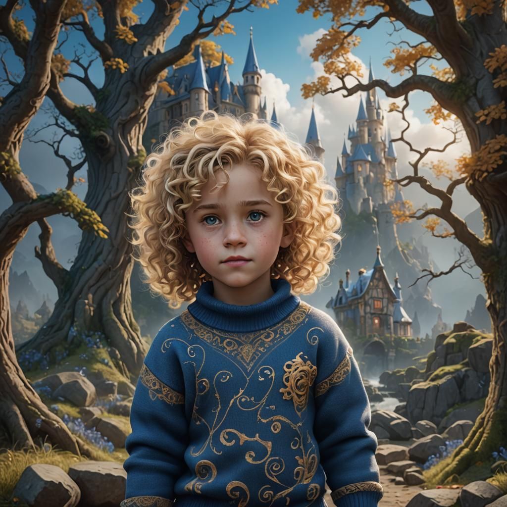 Blonde Child in Blue: Detailed Fantasy Art