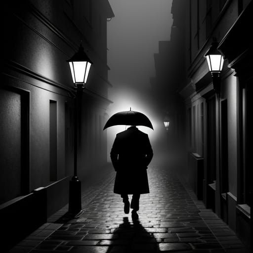 Film Noir: Solitary Figure in Foggy Street