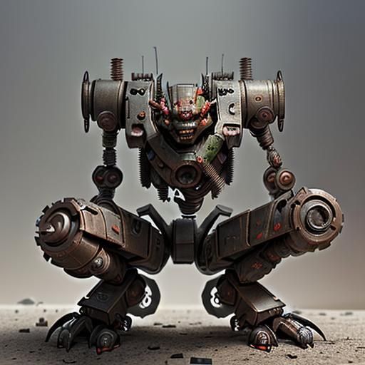Imagine a squat, goblin-like robot built from scavenged part...