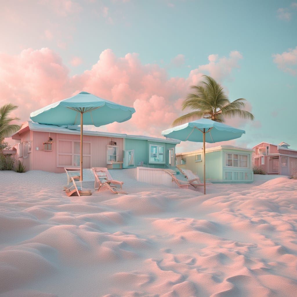 Pastel Beach Dreamscape: Serene Tranquility