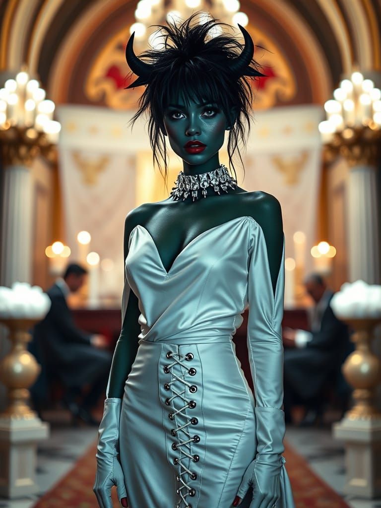 Sultry Cyberpunk Orc Bride in Studio Lighting