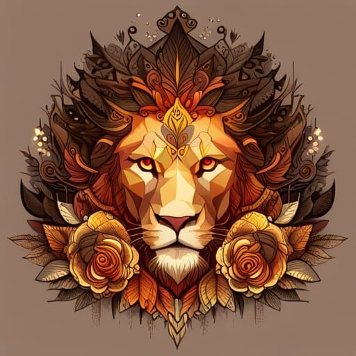 Golden Lion with Intricate Details, Digital Art