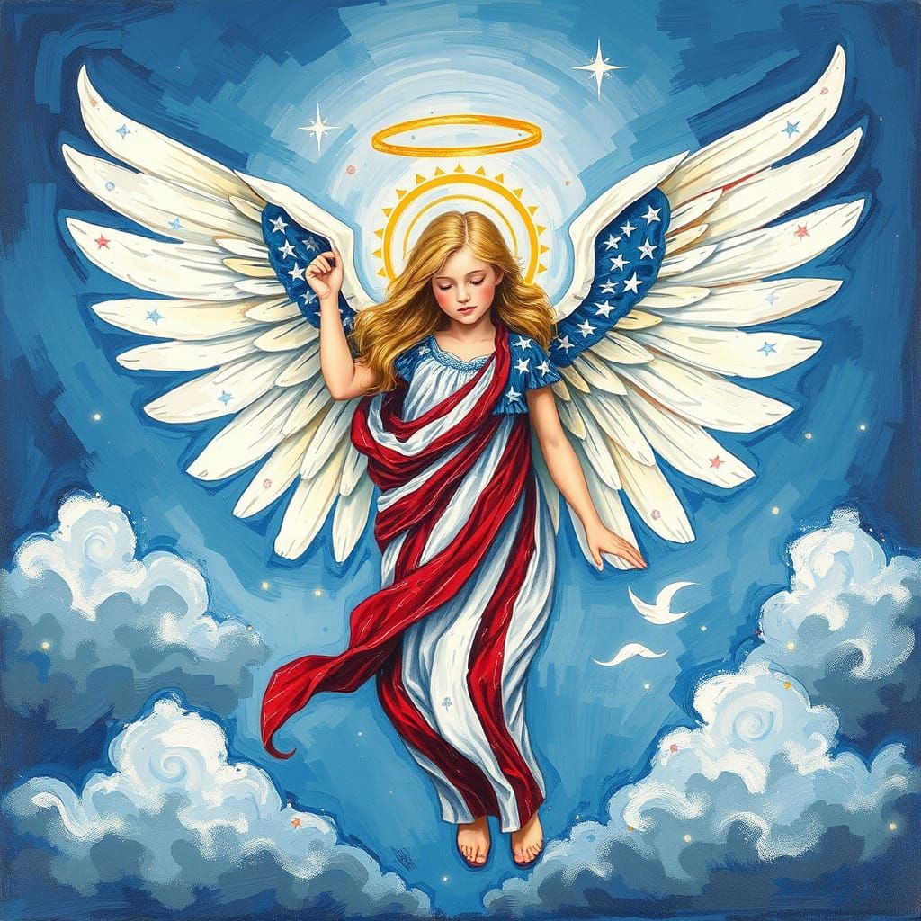 Patriotic Angel Reproduction with Palette Knife Texture