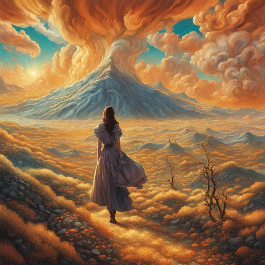 Surreal Dreamscapes: Young Woman in Vibrant Wonder