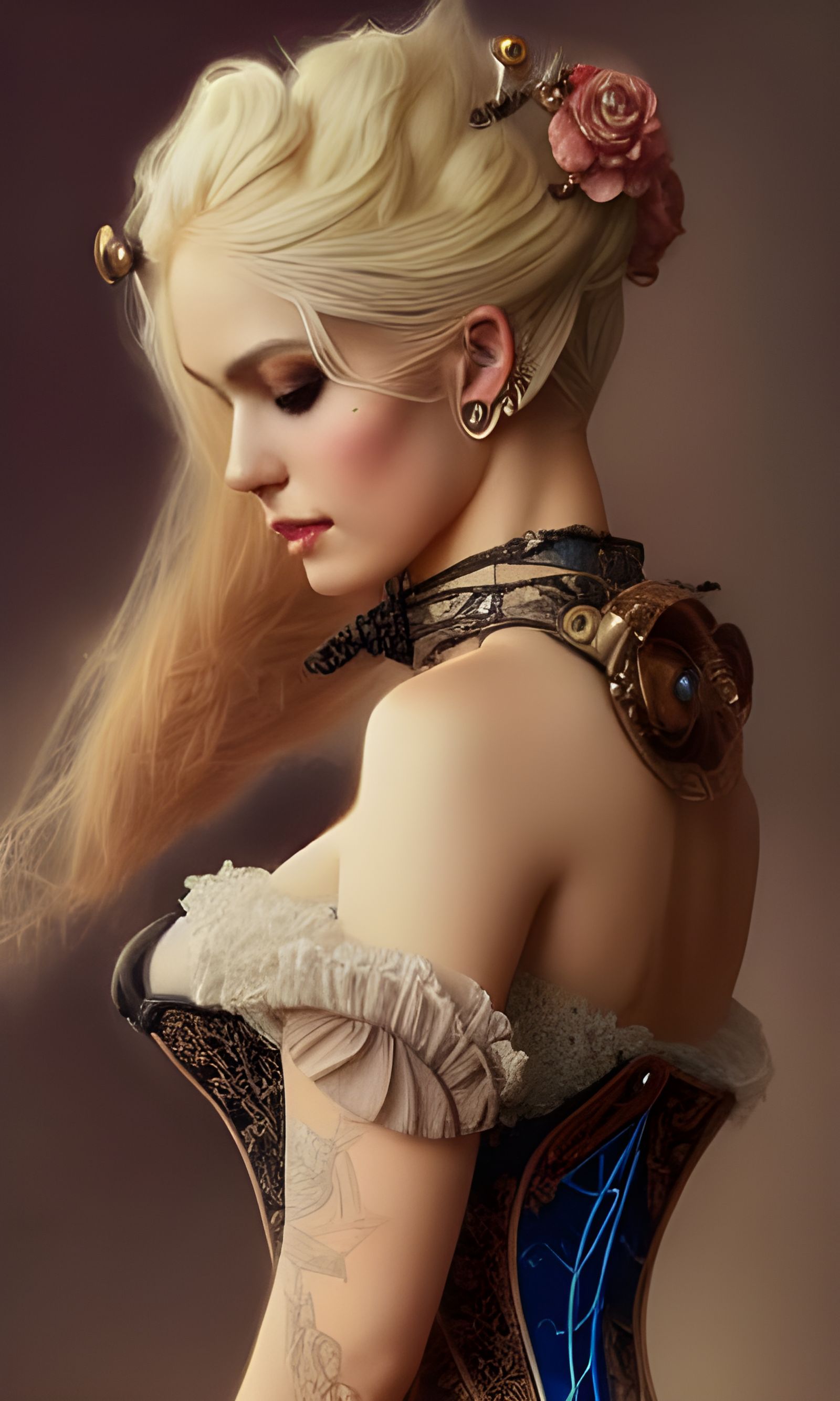 Steampunk Blonde in Elaborate Corset, Detailed Digital Art