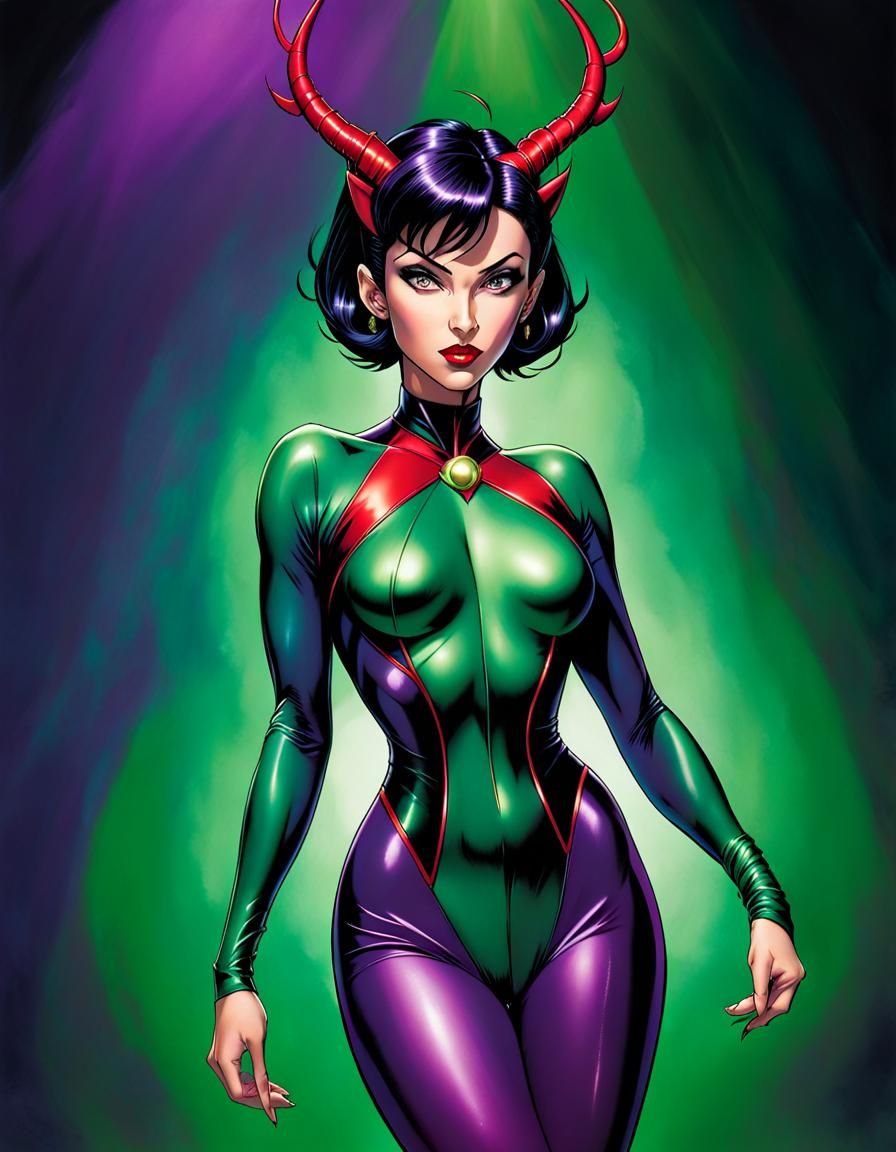 Stag-Antlered Heroine in 90s Comic Book Style