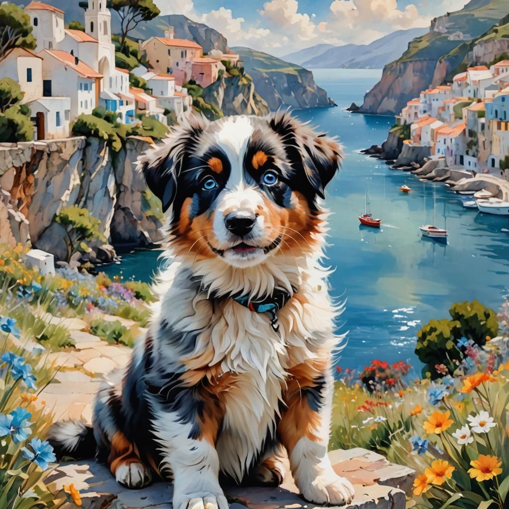 Australian Shepherd puppy - Greek coast