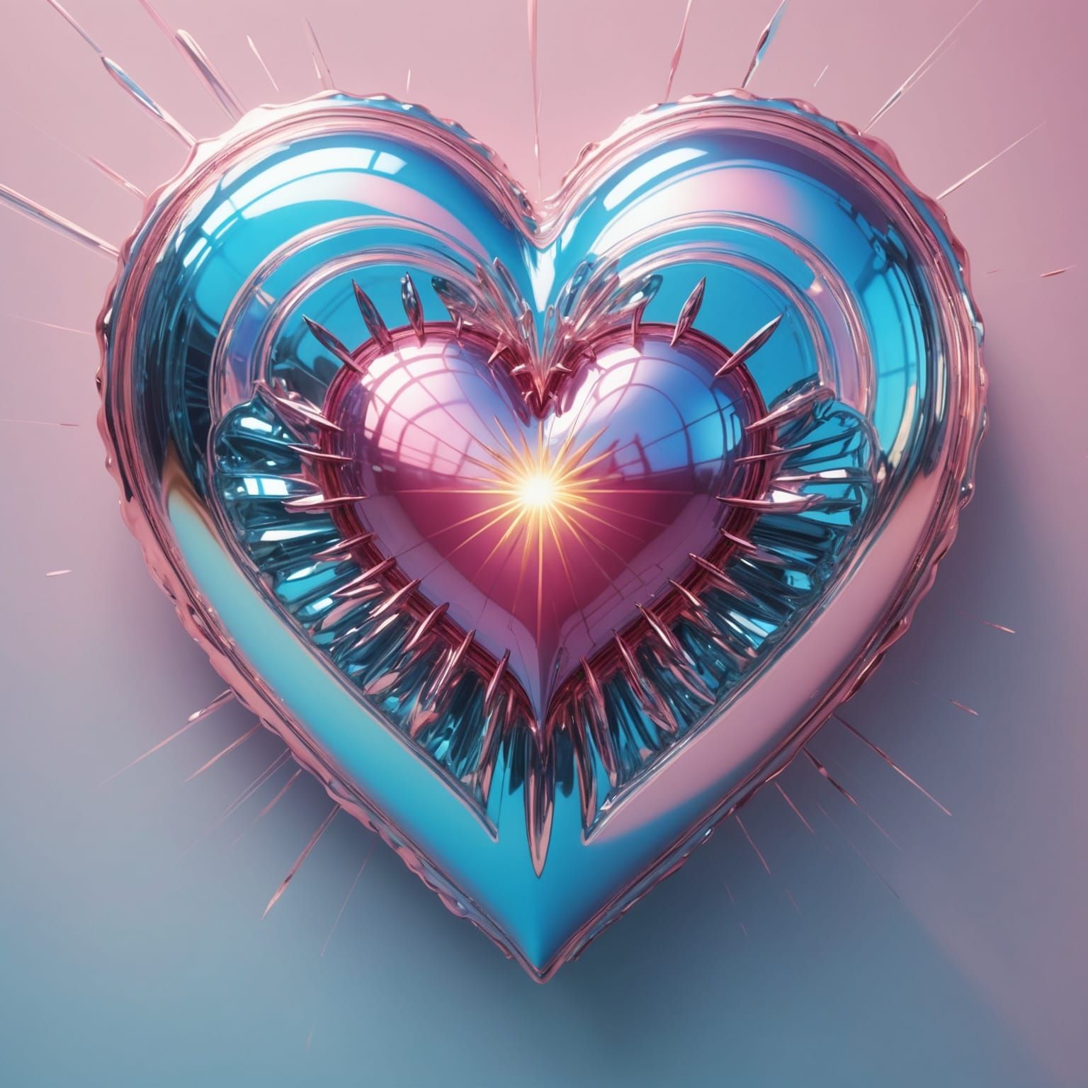 Radiant Heart in Abstract Liquid Artpunk Style