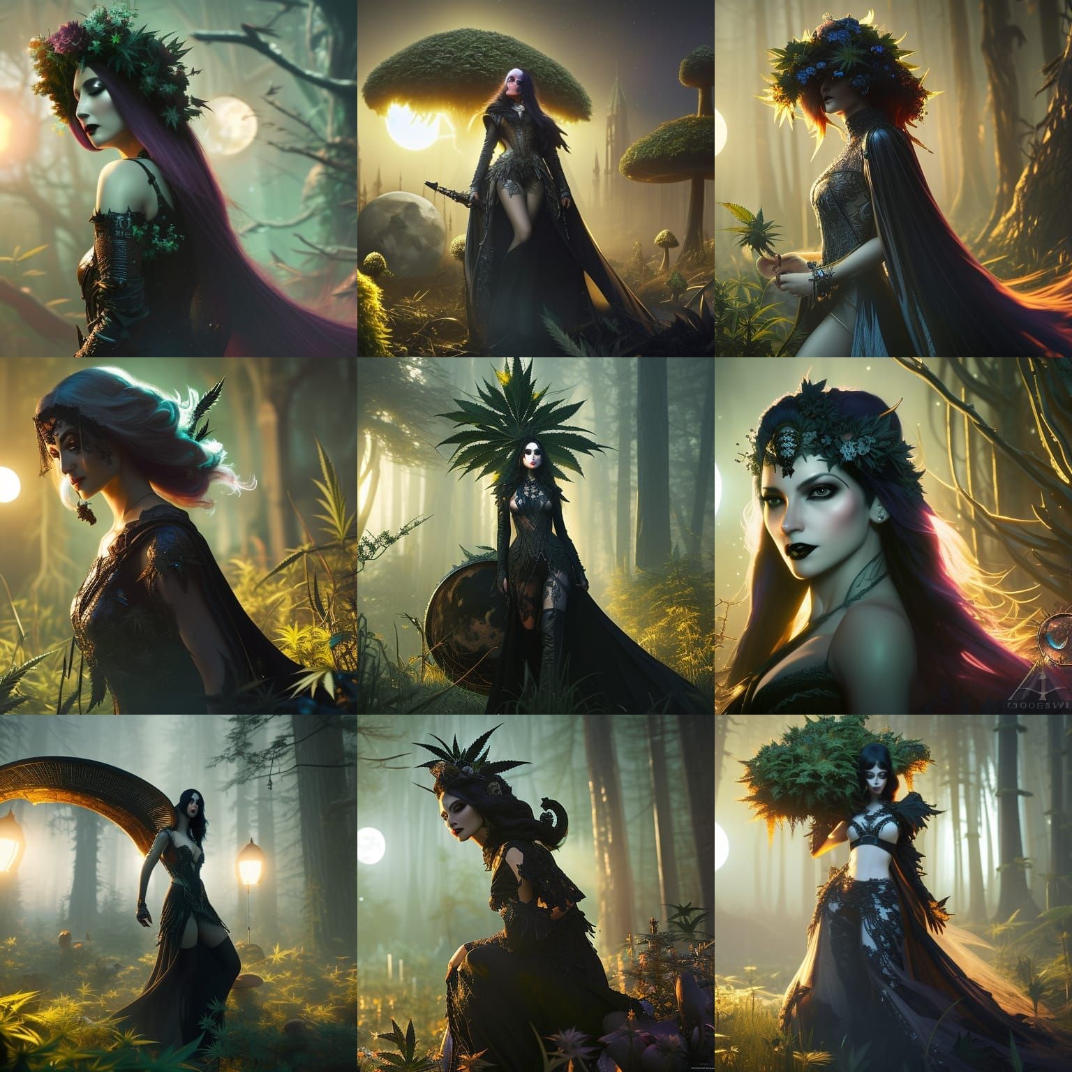 Gothic Woman in Cannabis Garden, Hyperdetailed Fantasy Art