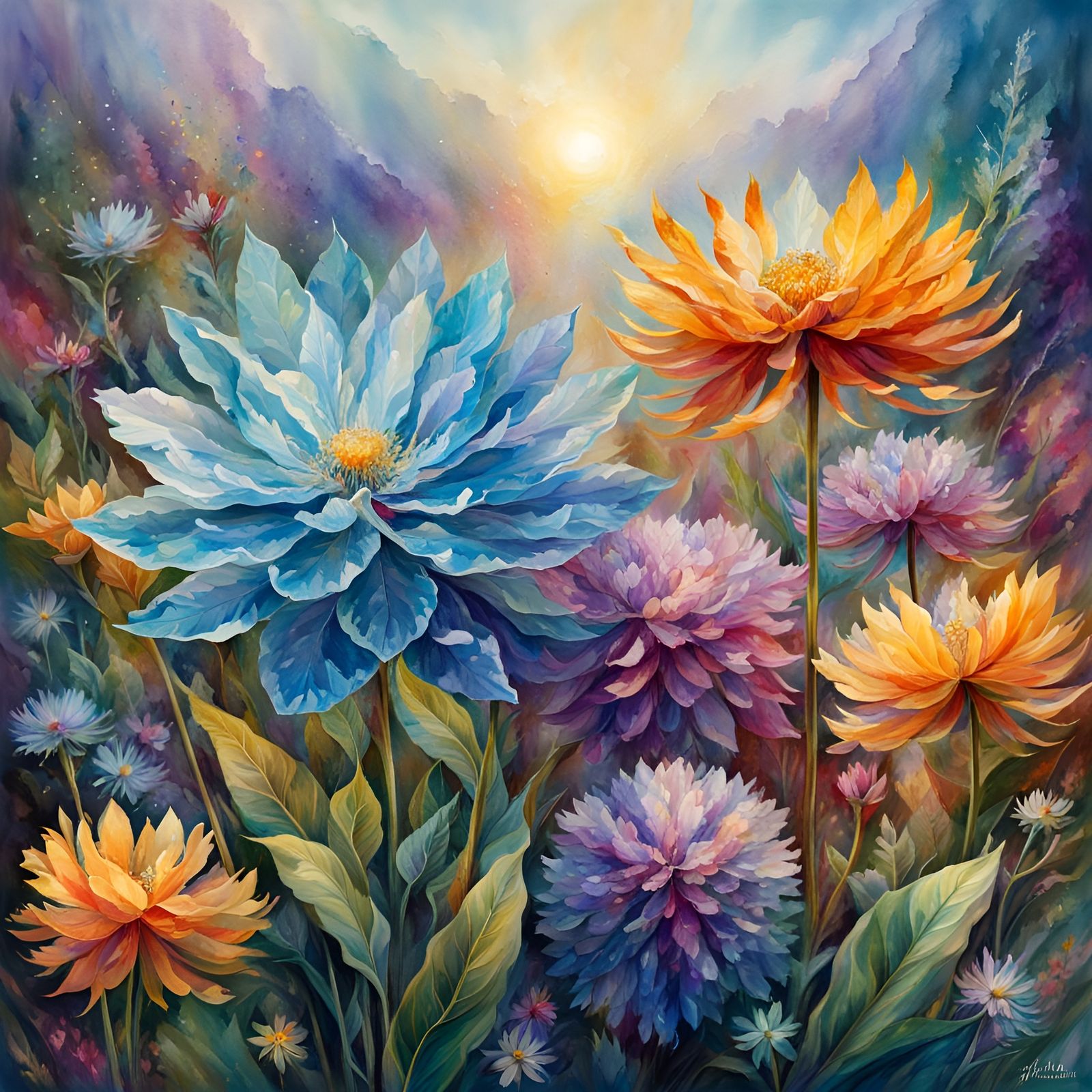 Crystalline Wildflowers in Watercolor Style
