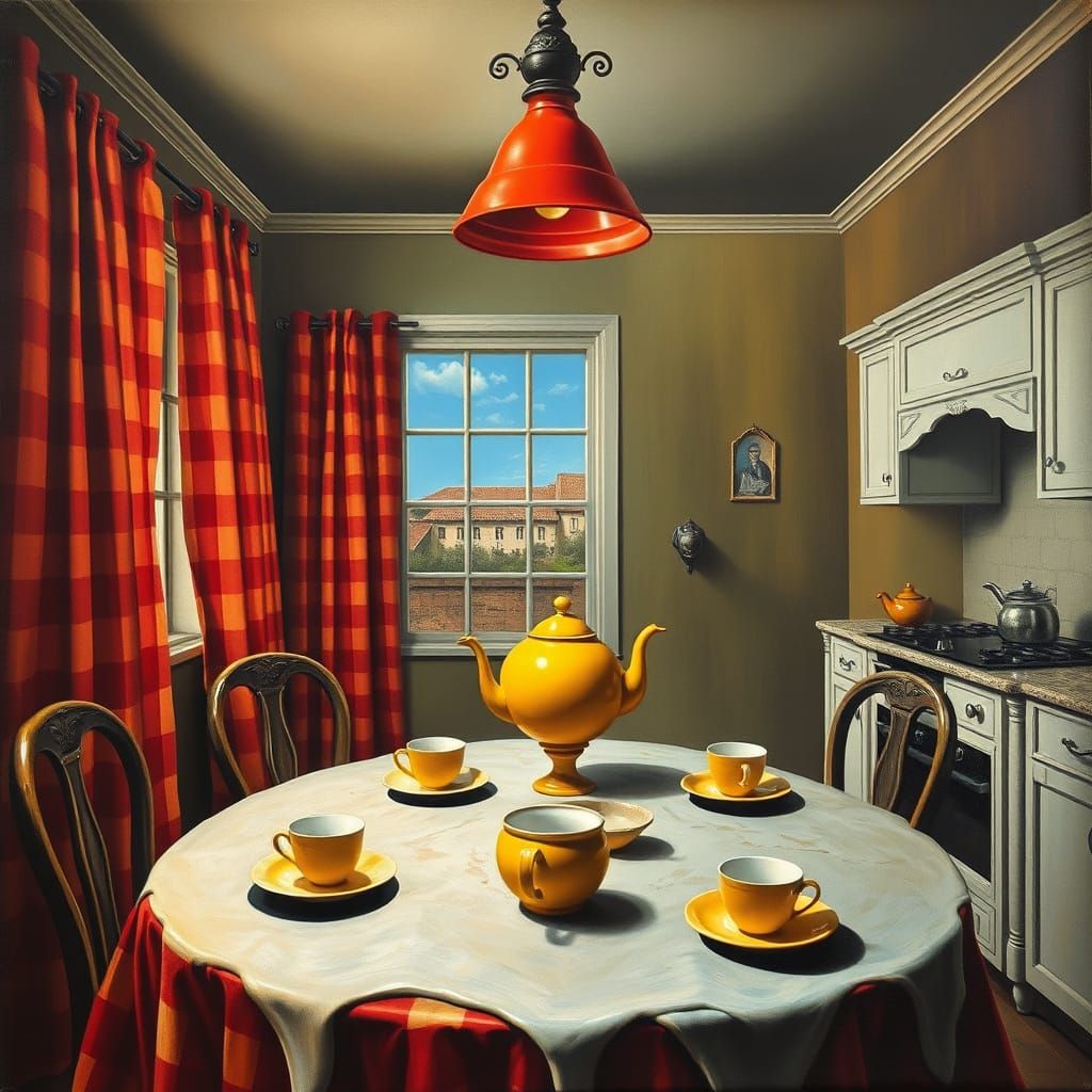 Surrealistic Kitchen Scene with Melting Table Setting