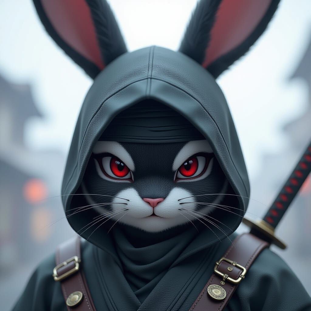 Anime Ninja-Bunny Extreme Close-Up in HDR