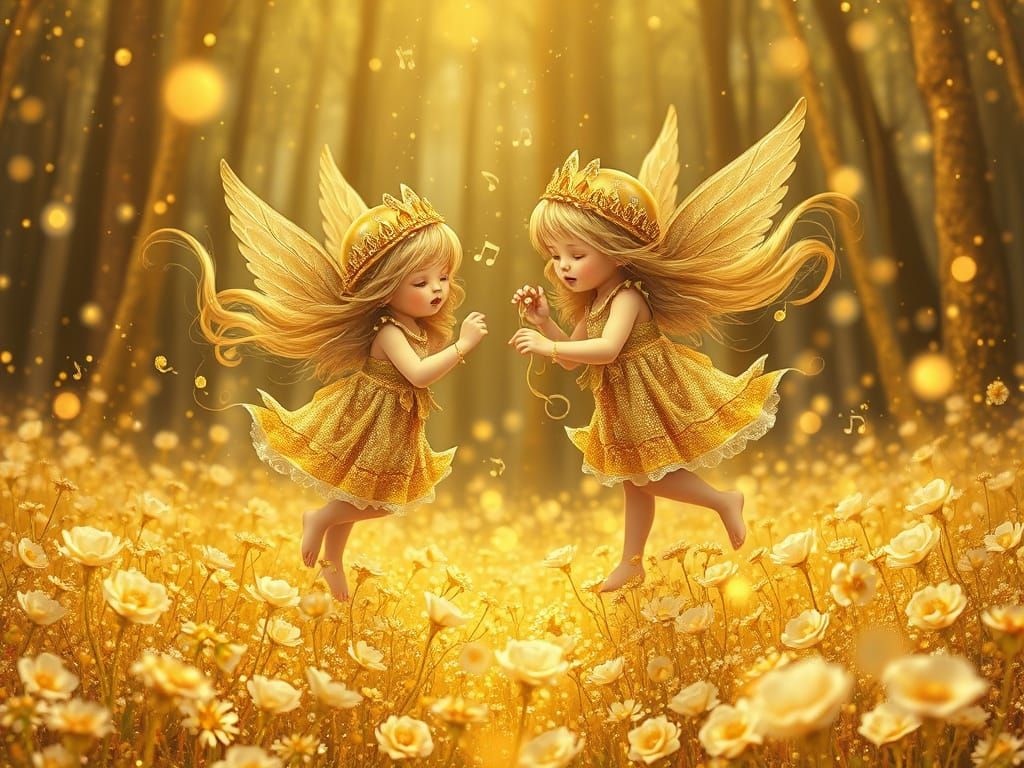 Golden Goddesses Dance in Vibrant Forest
