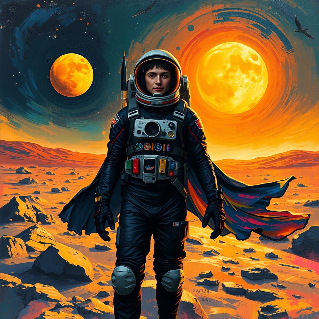 Daring Lunar Adventurer Amidst Twin Suns