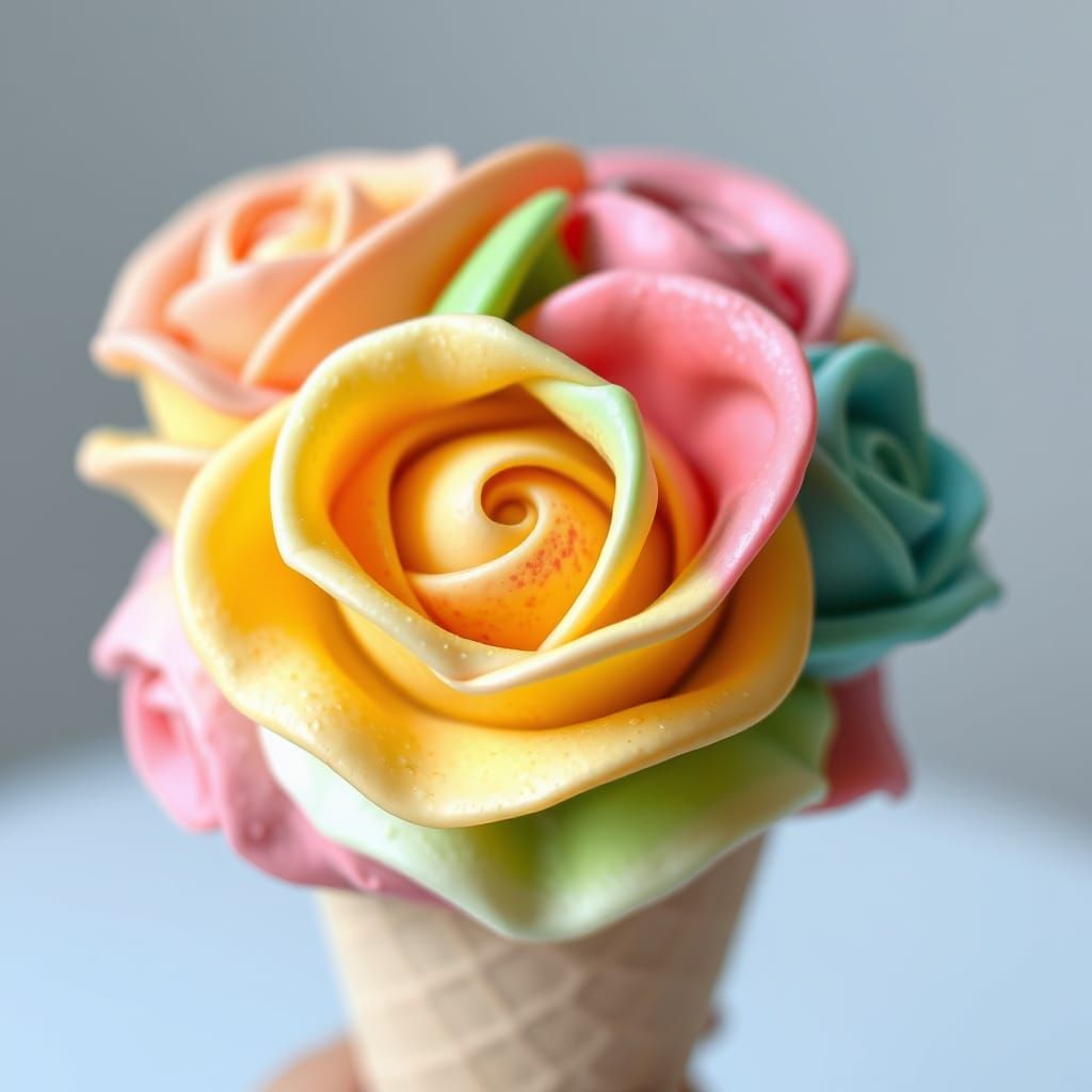 Vibrant Italian Gelato Cones as Intricate Roses