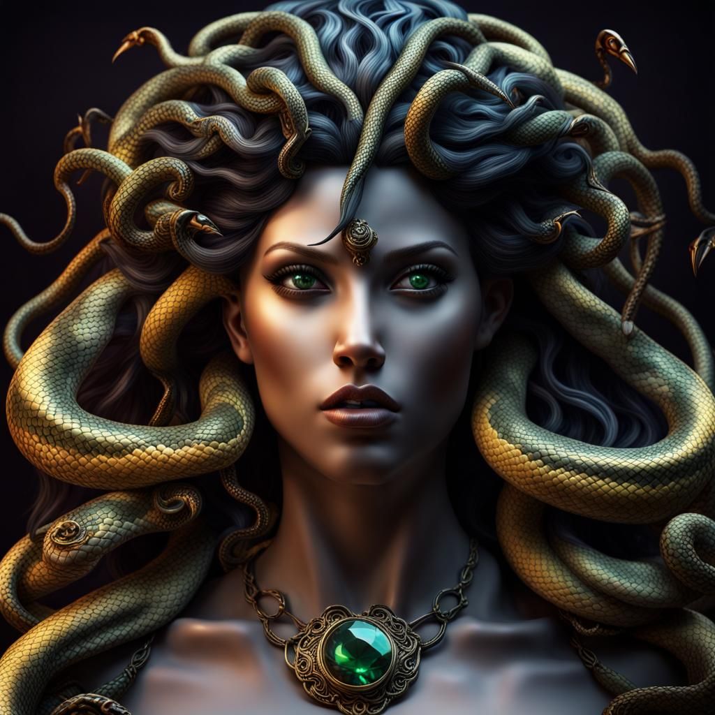 Gemstone Viper Haired Medusa in Hyperrealistic Style