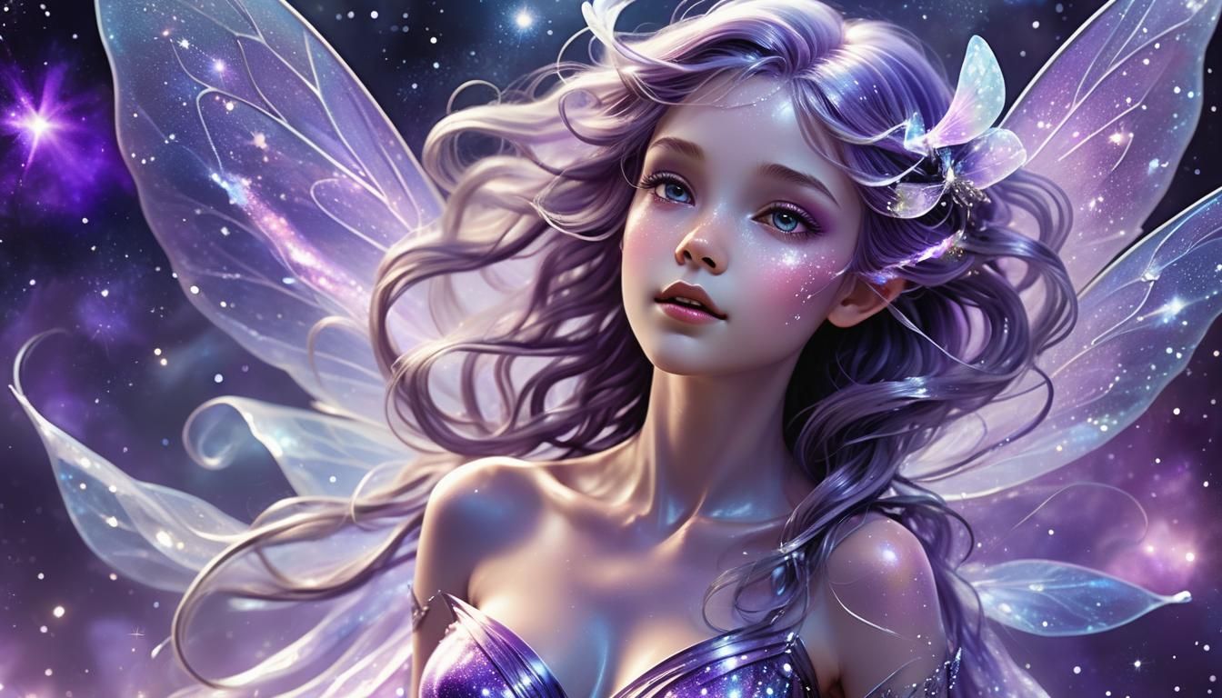 Ethereal Fairy in Stardust: Digital Comic Book Art
