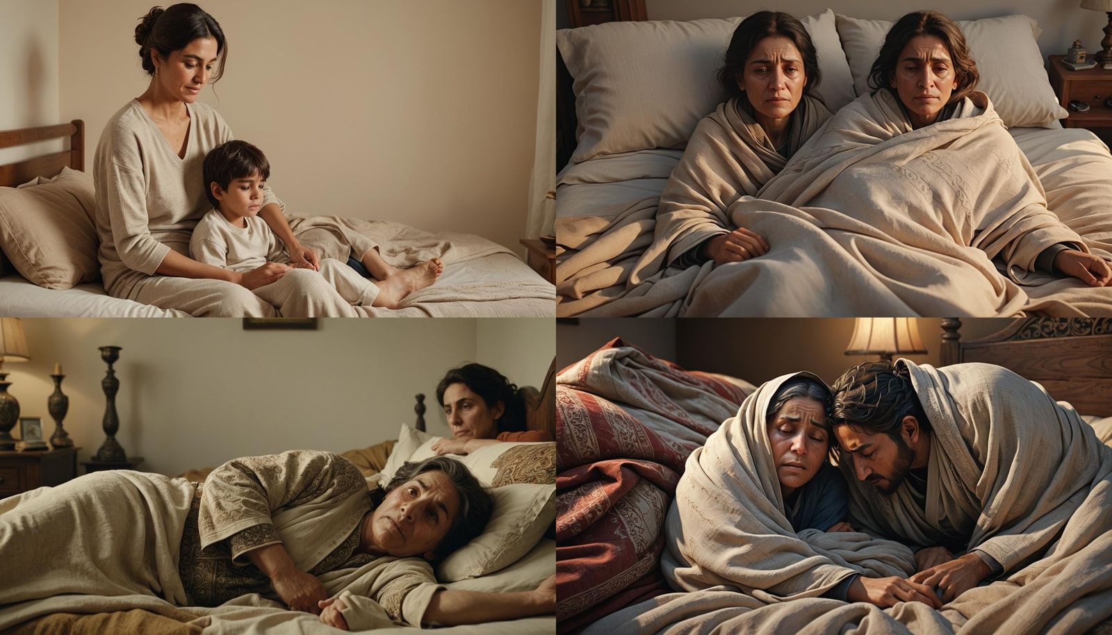 Mother Waking Lazy Son: 3D Rendered Scene