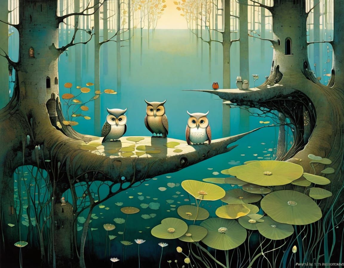 Whimsical Owl Illustration in Folk Art Style