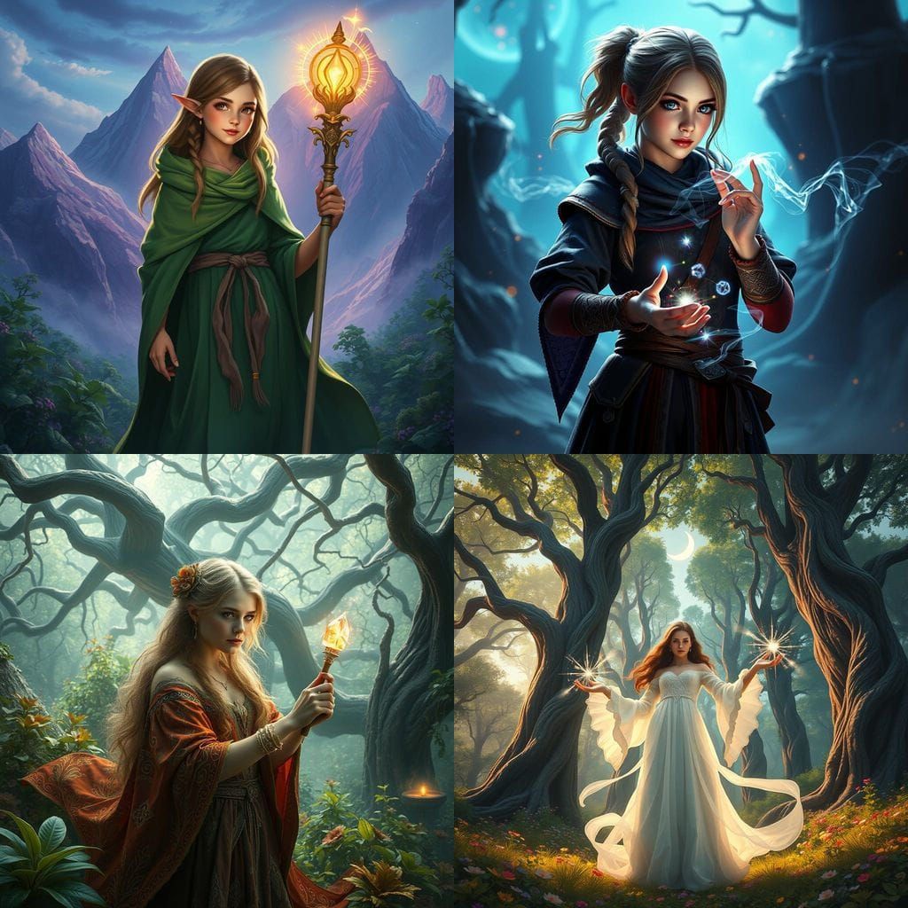 Fanciful Young Enchantress in Vibrant Fantasy World