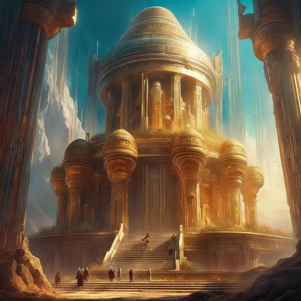 Futuristic Fantasy Temple in Cinematic Painting Style