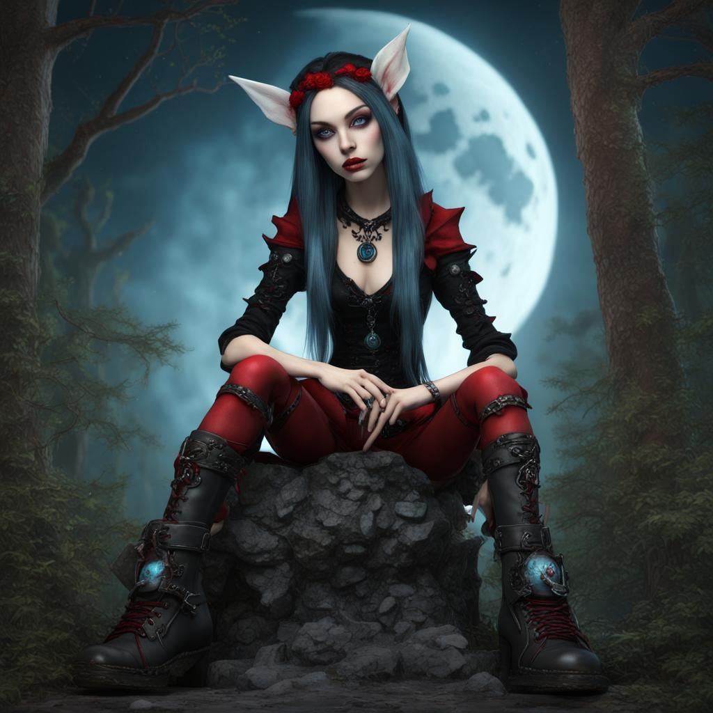 Gothic Elf in Enchanted Forest, 3D Render