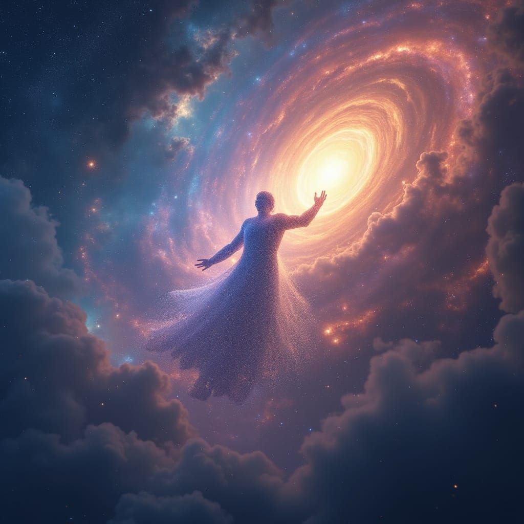 Ethereal Stardust Man in Colorful Universe