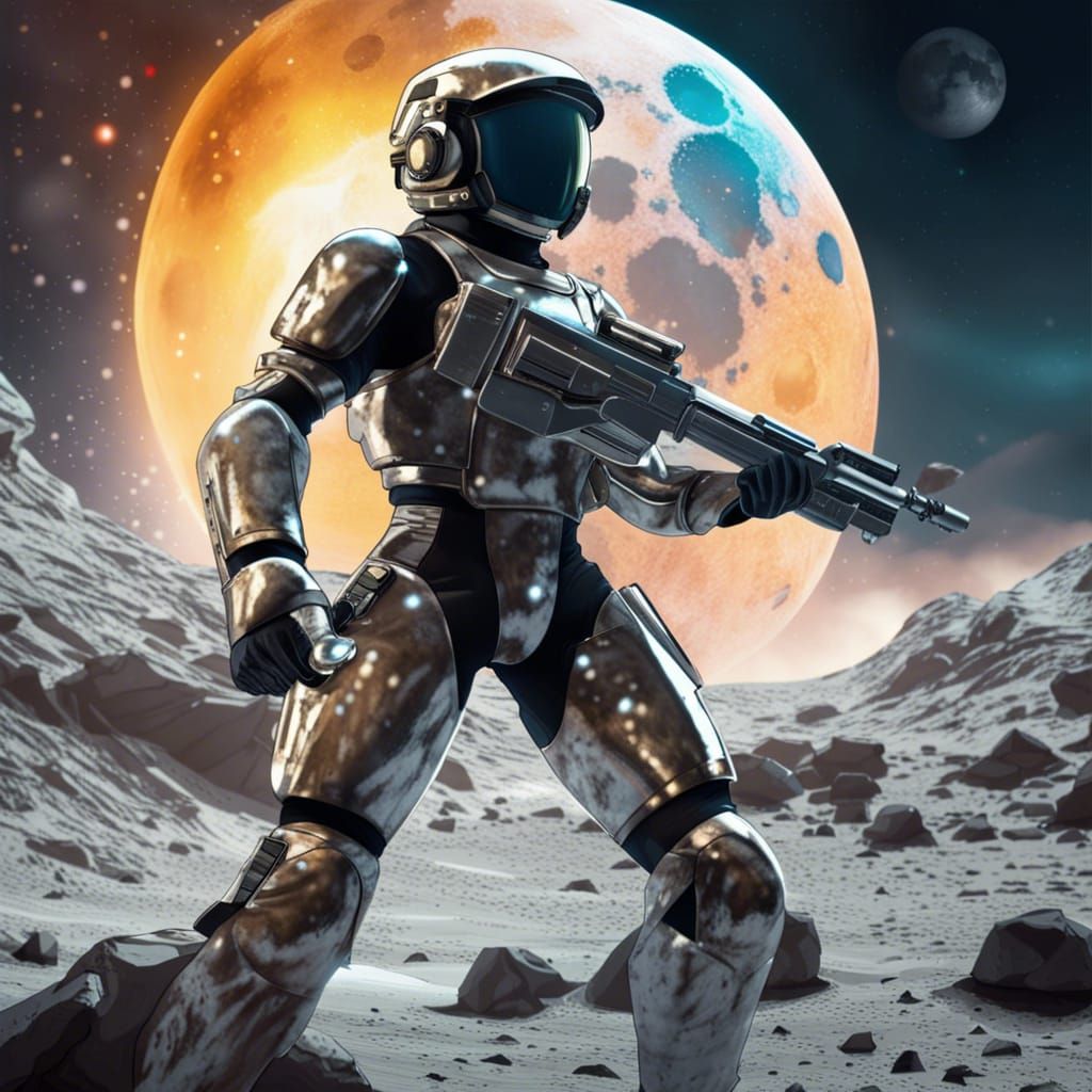 Futuristic Lunar Soldier in Moon War
