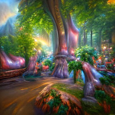 Lush Forest with Giant Trees in Fantasy Style